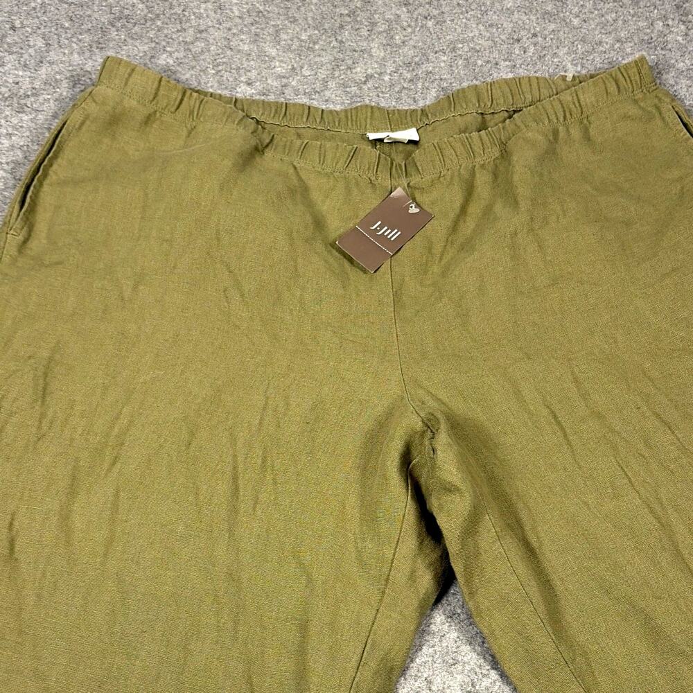 J. Jill Women's Green Linen Cropped Pants XL Regular Flat Front Elastic Waist